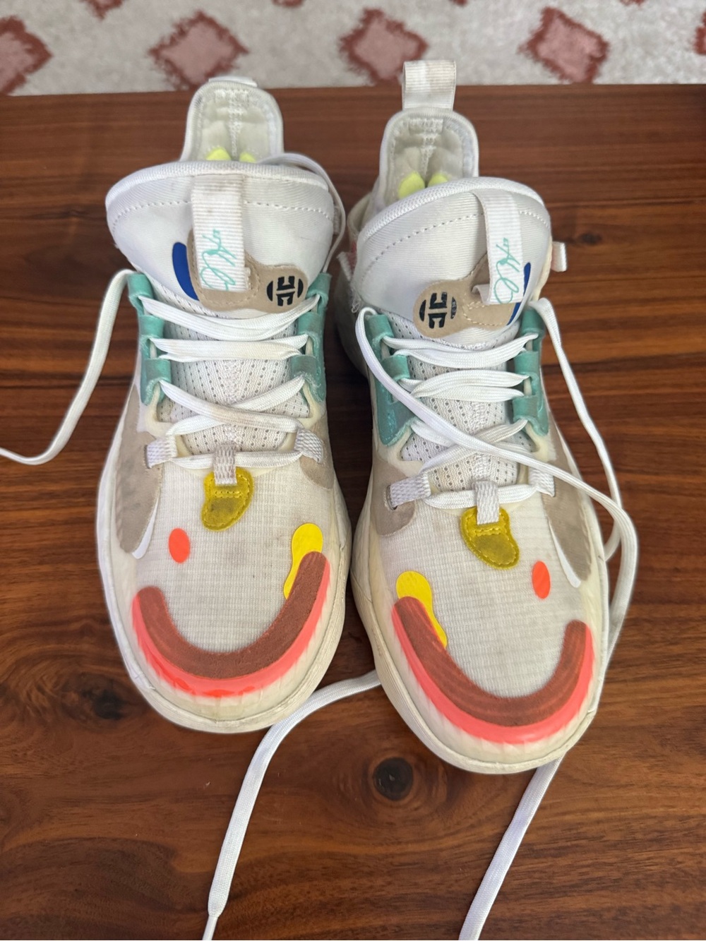 Nike Harden vol 5 Kids White Sneakers with Multicolor Smiley Design- as is !!